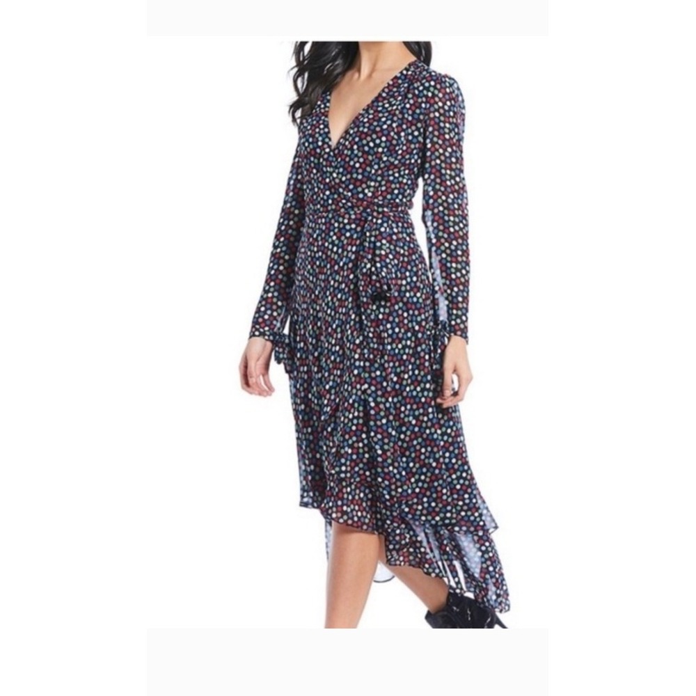 Betsey Johnson Wrap Dress Polka Dot Midi Long Sleeve V‎ Neck